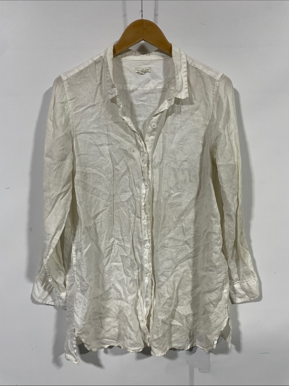 Garnet Hill 100% linen Cream Linen Long-Sleeve Button Shirt